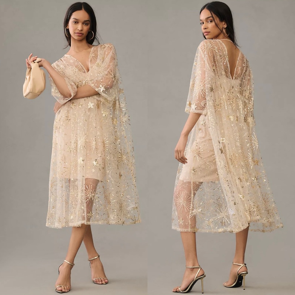 By Anthropologie Beaded Celestial Kaftan M RARE